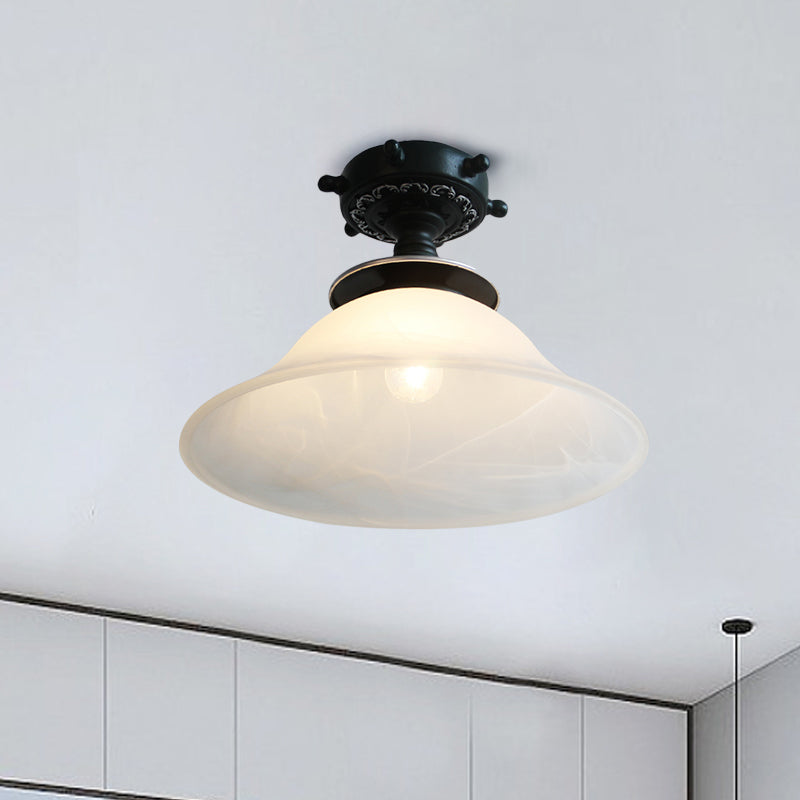 Nautical Glass Bell Semi-Flush Mount Ceiling Light For Hallways With Opaline And 1 Bulb In