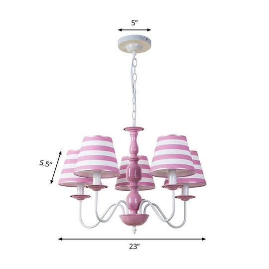 Nordic Style Pink Fabric Stripe Suspension Chandelier For Restaurants