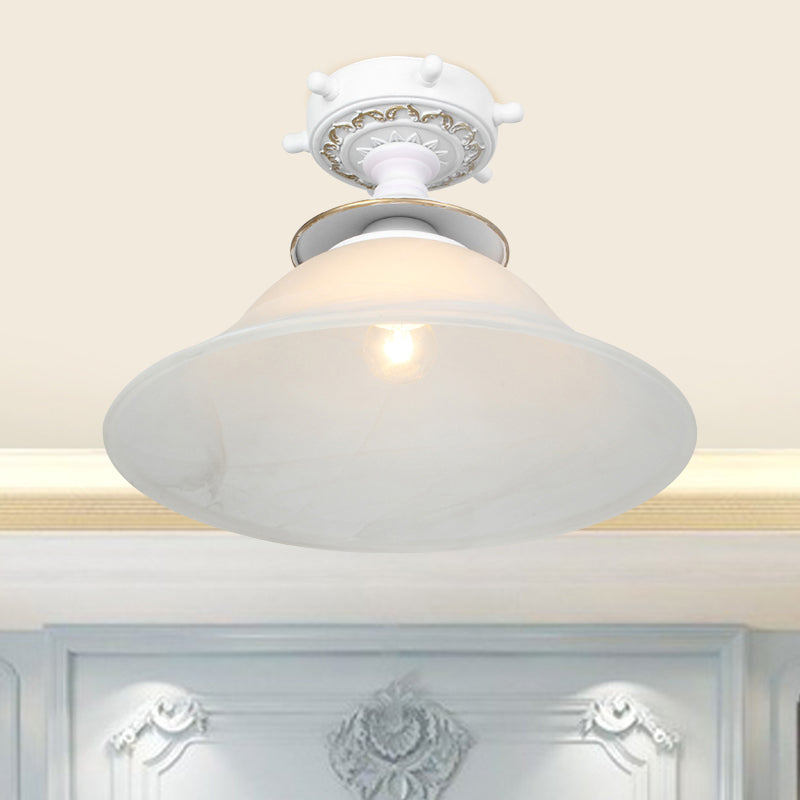 Nautical Glass Bell Semi-Flush Mount Ceiling Light For Hallways With Opaline And 1 Bulb In