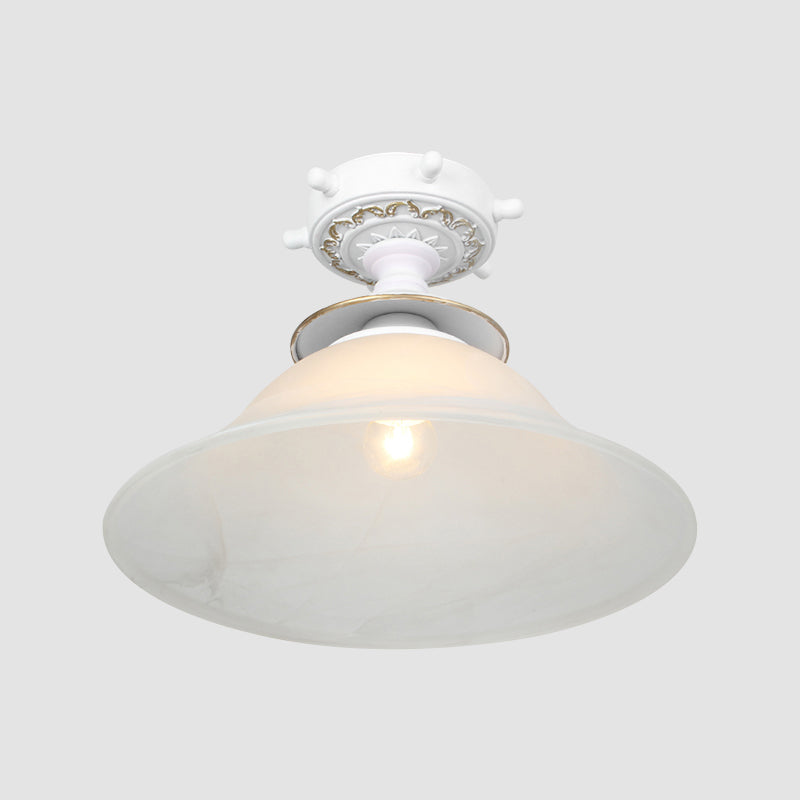 Nautical Glass Bell Semi-Flush Mount Ceiling Light For Hallways With Opaline And 1 Bulb In