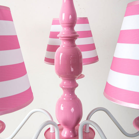 Nordic Style Pink Fabric Stripe Suspension Chandelier For Restaurants