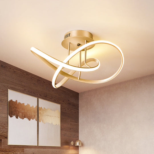 Gold Knotted Ceiling Mount LED Semi Flush Lamp for Modern Sleeping Room