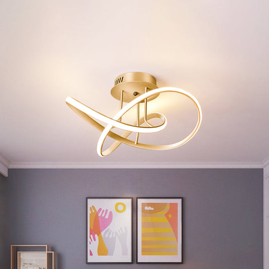 Gold Knotted Ceiling Mount LED Semi Flush Lamp for Modern Sleeping Room