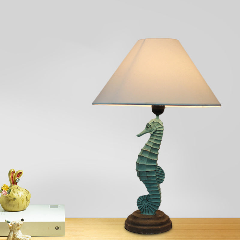 Seahorse Base Bedchamber Nightstand Lamp: Single Bulb Table Light For Children In Dark Blue/Sky