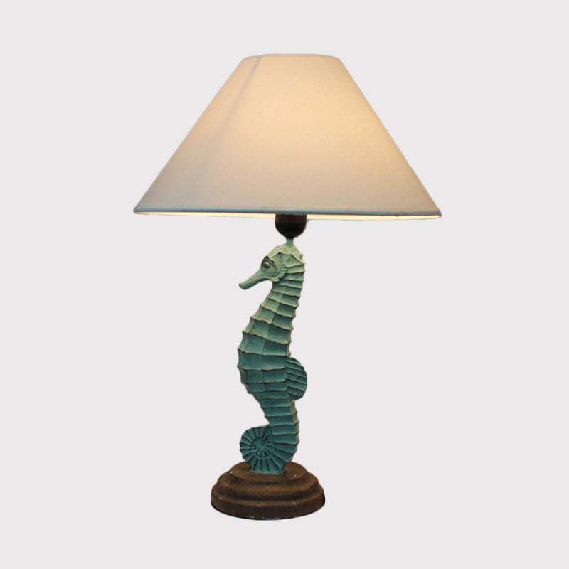 Seahorse Base Bedchamber Nightstand Lamp: Single Bulb Table Light For Children In Dark Blue/Sky