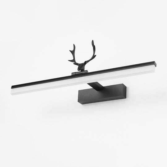 Modern Led Vanity Lamp - Wall Mounted Black Metal Lighting In Warm/White Light With Antler Deco