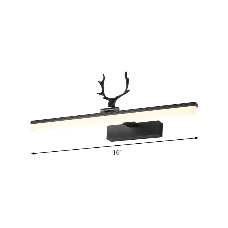 Modern Led Vanity Lamp - Wall Mounted Black Metal Lighting In Warm/White Light With Antler Deco