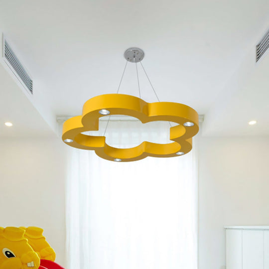 Yellow Flower Led Kids Ceiling Hang Light Fixture With Acrylic Chandelier Shade