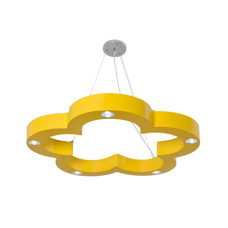 Yellow Flower Led Kids Ceiling Hang Light Fixture With Acrylic Chandelier Shade