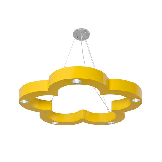 Yellow Flower Led Kids Ceiling Hang Light Fixture With Acrylic Chandelier Shade