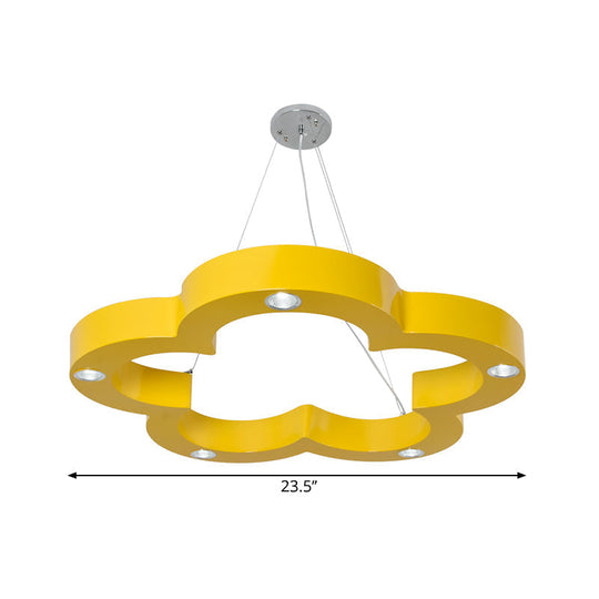 Yellow Flower Led Kids Ceiling Hang Light Fixture With Acrylic Chandelier Shade