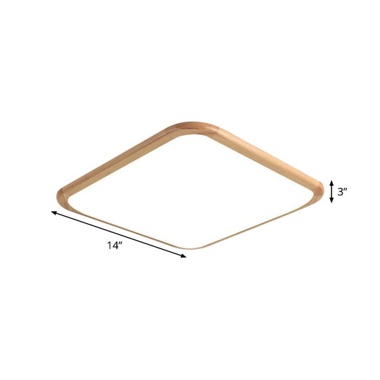 Led Parlor Ceiling Lamp Simple Beige Flush Mount Fixture With Wood Shade In Warm/White Light