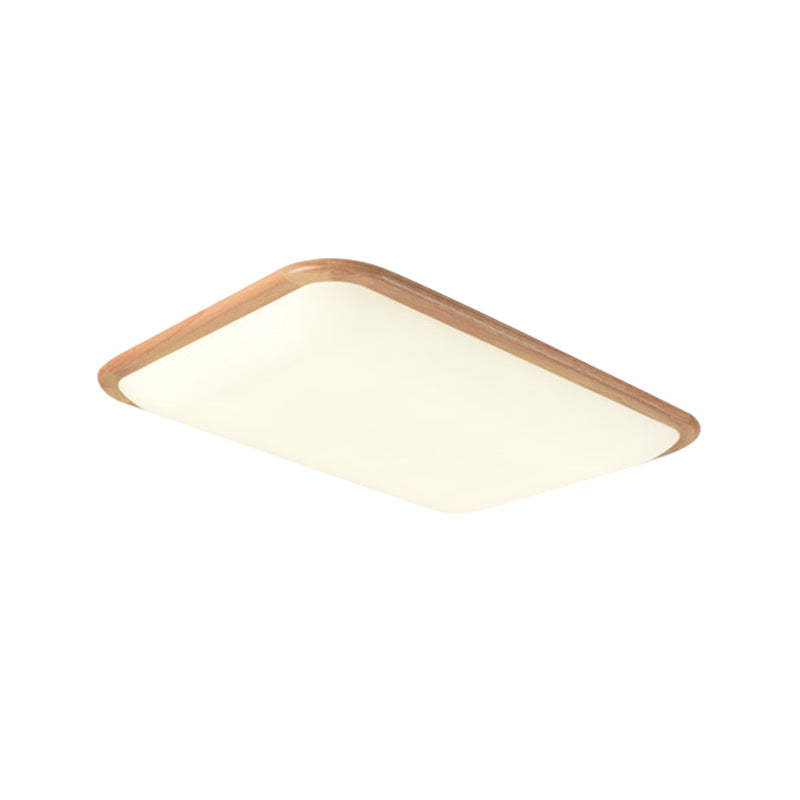 Led Parlor Ceiling Lamp Simple Beige Flush Mount Fixture With Wood Shade In Warm/White Light