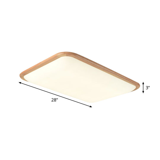 Led Parlor Ceiling Lamp Simple Beige Flush Mount Fixture With Wood Shade In Warm/White Light