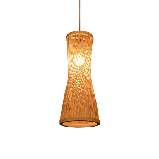 Loft Style 1-Light Bamboo Suspension Pendant - Hourglass Design (6/6.5 Wide) Beige Down Lighting