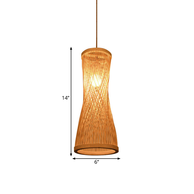 Loft Style 1-Light Bamboo Suspension Pendant - Hourglass Design (6/6.5 Wide) Beige Down Lighting