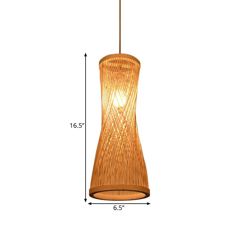 Loft Style 1-Light Bamboo Suspension Pendant - Hourglass Design (6/6.5 Wide) Beige Down Lighting