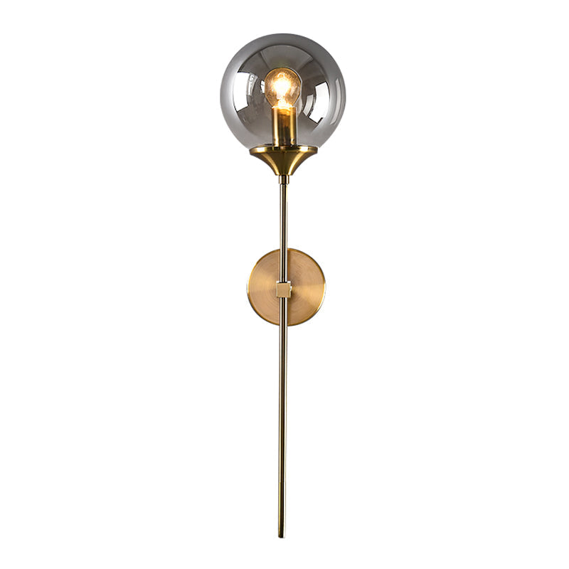 Amber/Smoke Gray Glass Brass Sconce Wall Lamp With Single Bulb - Simple And Elegant Light Fixture