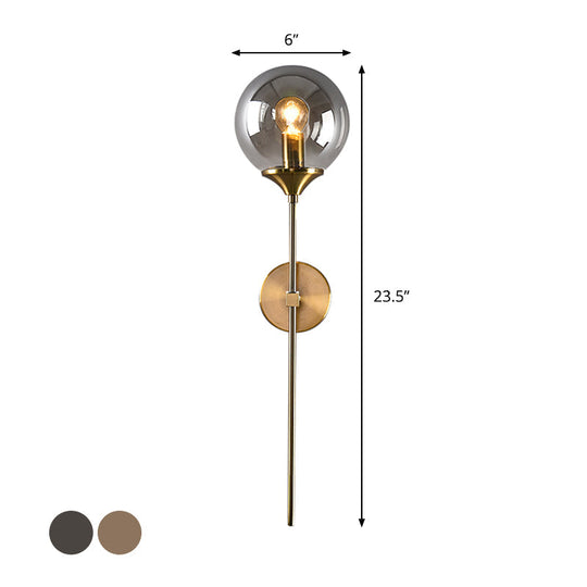 Amber/Smoke Gray Glass Brass Sconce Wall Lamp With Single Bulb - Simple And Elegant Light Fixture