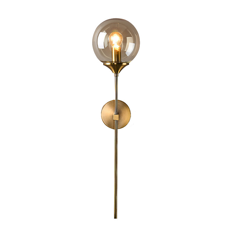 Amber/Smoke Gray Glass Brass Sconce Wall Lamp With Single Bulb - Simple And Elegant Light Fixture