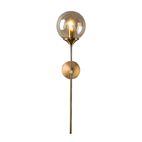 Amber/Smoke Gray Glass Brass Sconce Wall Lamp With Single Bulb - Simple And Elegant Light Fixture