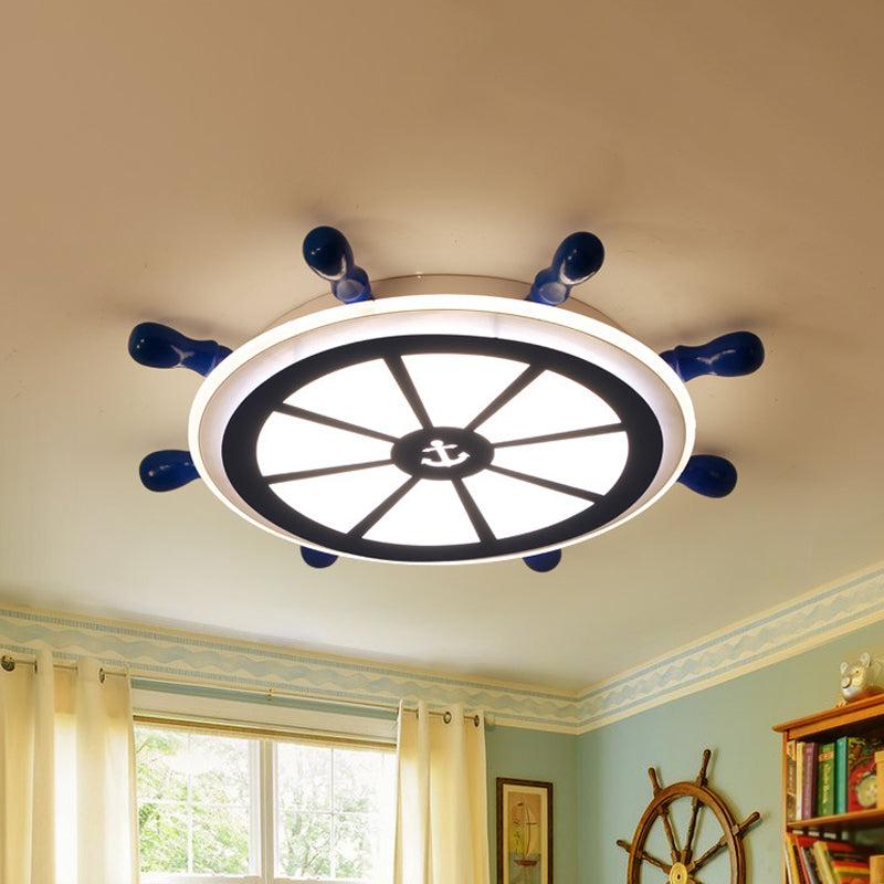 Kids Led Blue Flush Ceiling Light Fixture For Kindergarten - Acrylic Rudder Flushmount Lighting