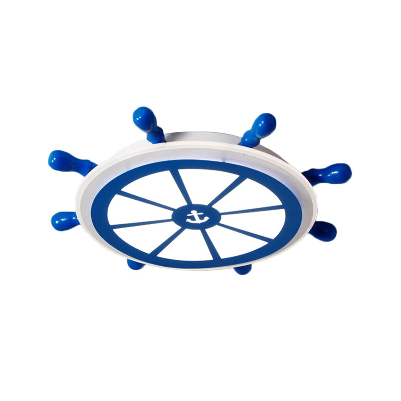 Kids Led Blue Flush Ceiling Light Fixture For Kindergarten - Acrylic Rudder Flushmount Lighting