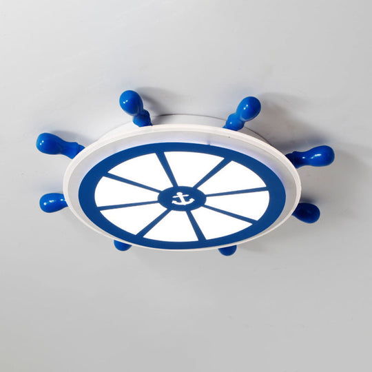 Kids Led Blue Flush Ceiling Light Fixture For Kindergarten - Acrylic Rudder Flushmount Lighting