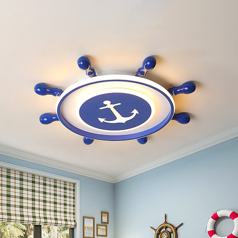 Blue Nordic Rudder Led Flush Ceiling Light For Bedroom - Acrylic Circle Design