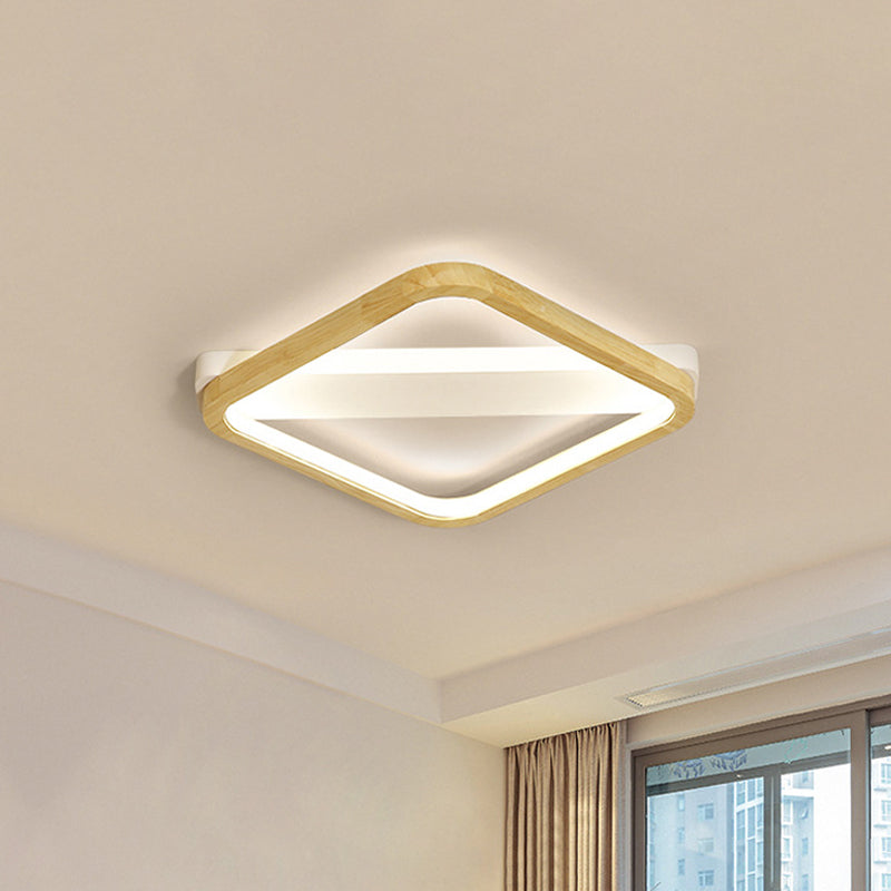 Rhombus Wood Flush Mount Light Led Minimalism Fixture In Beige | 13/17/21 Width / 13