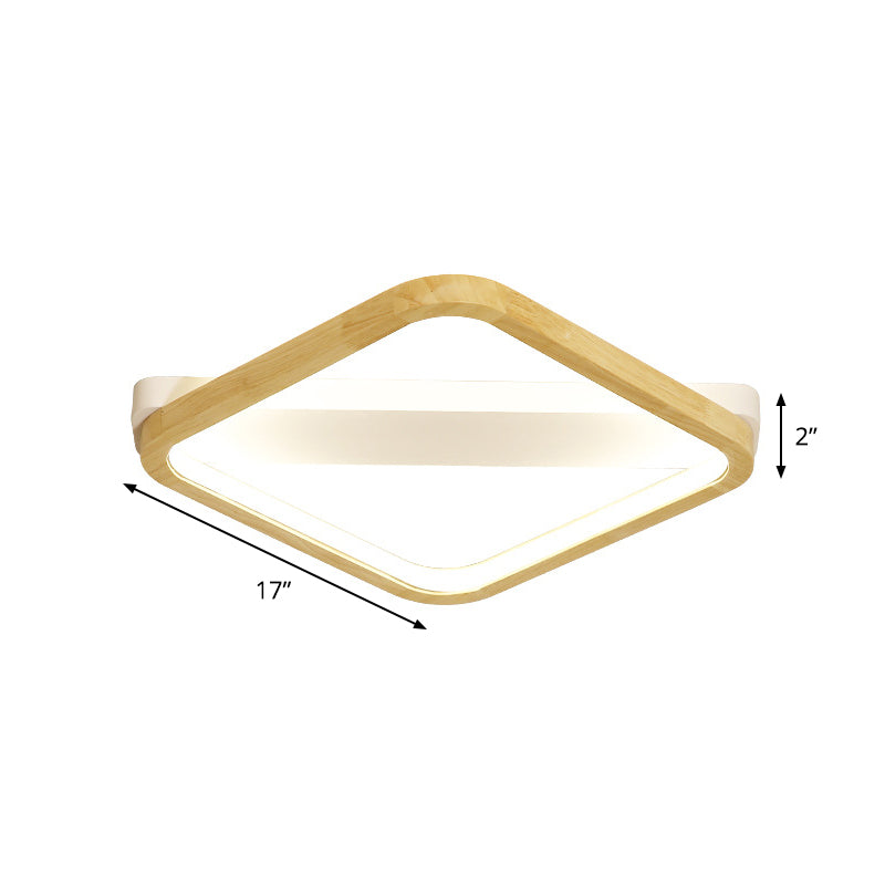 Rhombus Wood Flush Mount Light Led Minimalism Fixture In Beige | 13/17/21 Width