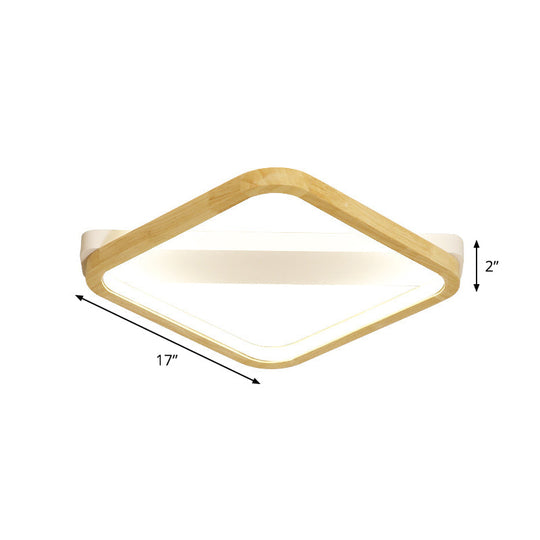 Rhombus Wood Flush Mount Light Led Minimalism Fixture In Beige | 13/17/21 Width