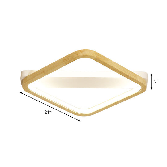 Rhombus Wood Flush Mount Light Led Minimalism Fixture In Beige | 13/17/21 Width