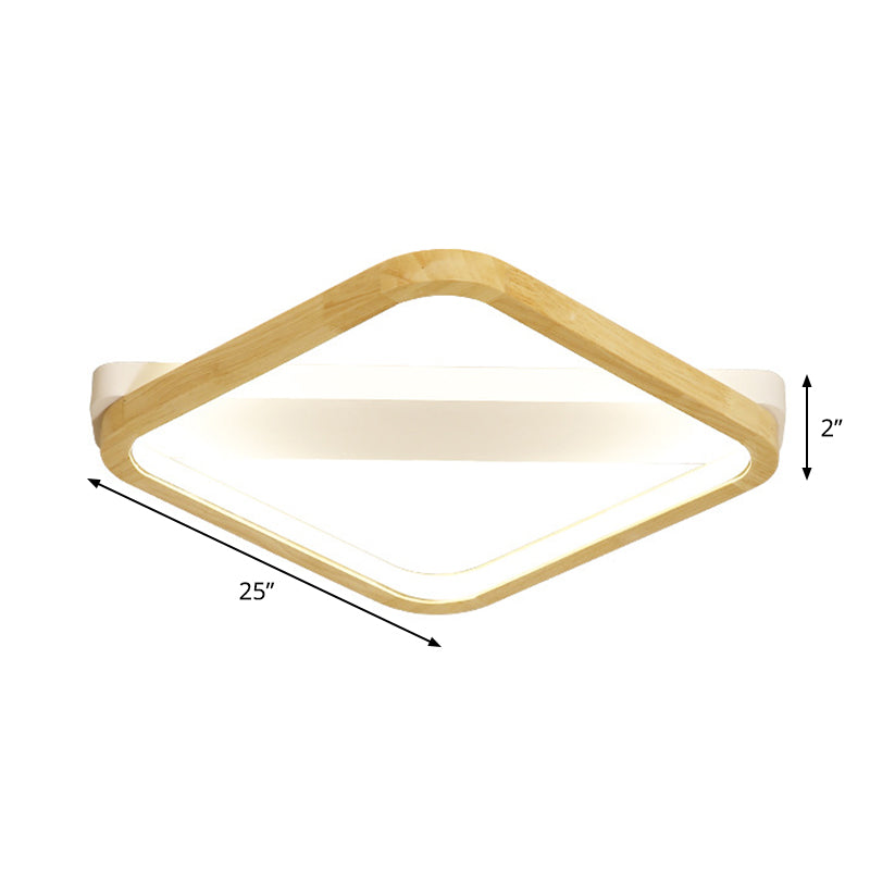 Rhombus Wood Flush Mount Light Led Minimalism Fixture In Beige | 13/17/21 Width