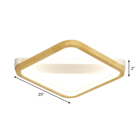 Rhombus Wood Flush Mount Light Led Minimalism Fixture In Beige | 13/17/21 Width