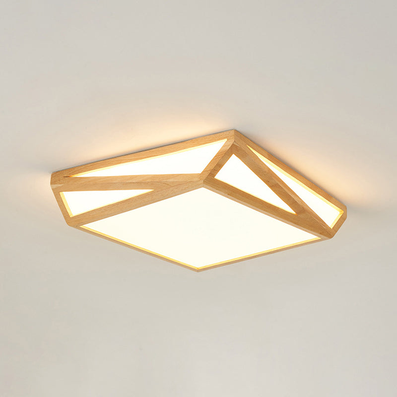 Wooden Square Flush Mount Light Contemporary Bedroom Led Ceiling Lighting Fixture In Beige 12/18