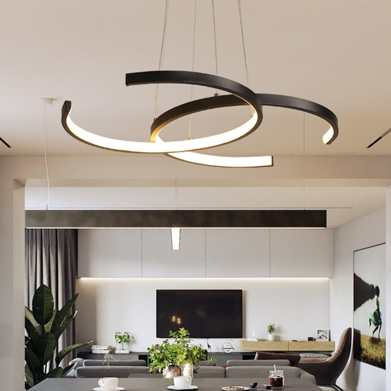 Modern Black/White 2 C-Frame LED Chandelier Pendant with Warm/White Down Lighting