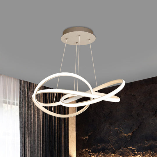 Modern Metallic Led Chandelier - Twisting Circle Design In Warm/White Light White / Warm