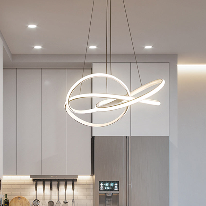 Modern Metallic Led Chandelier - Twisting Circle Design In Warm/White Light