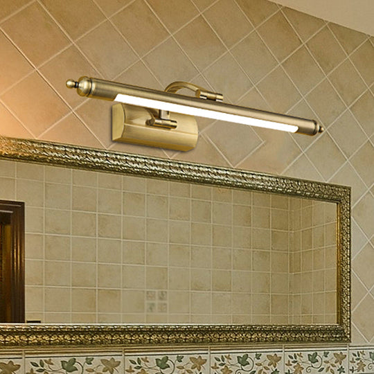 Modern Wall-Mounted Led Vanity Lamp In Brass Finish - Straight Mirror Cabinet Light Fixture