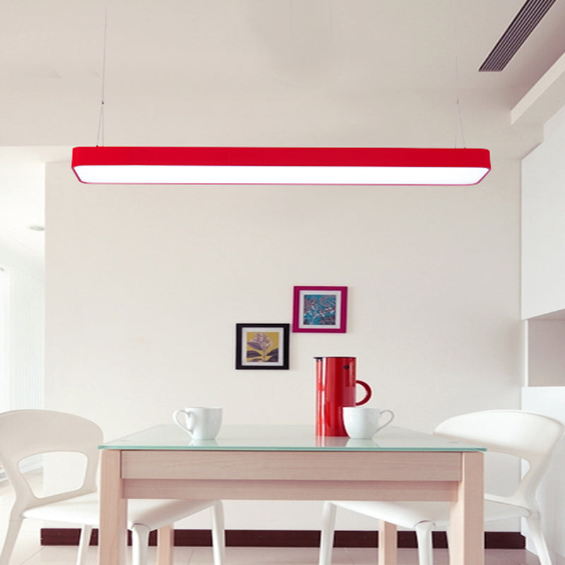 Red Rectangular Led Island Pendant Light For Kids Room With Acrylic Shade