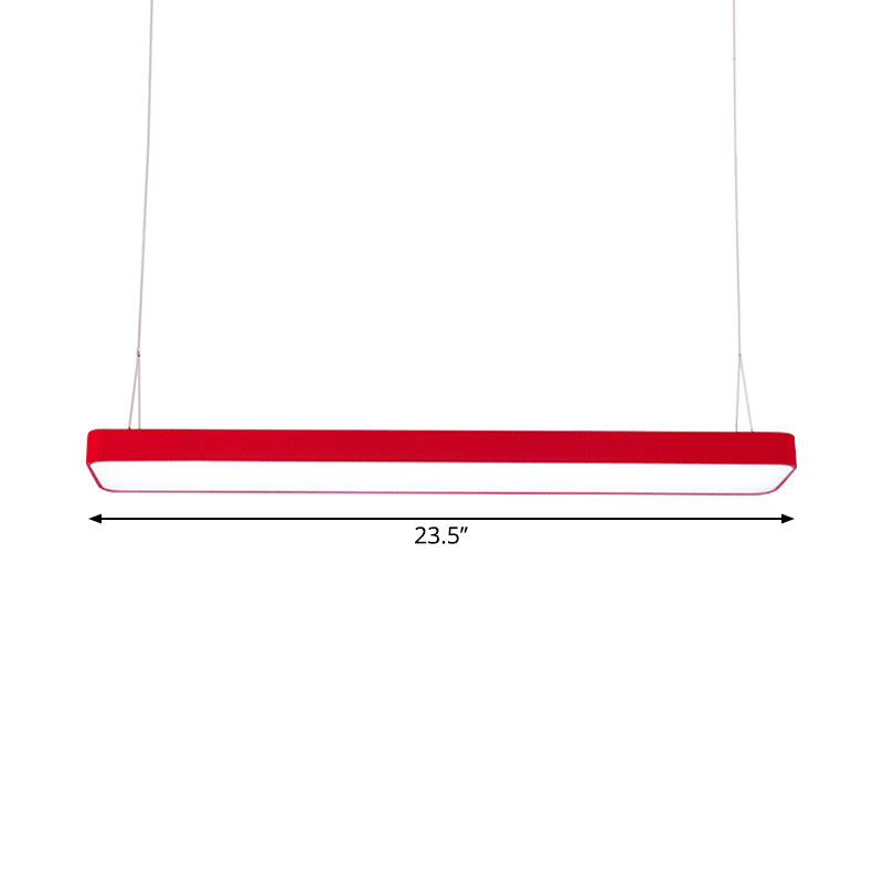 Red Rectangular Led Island Pendant Light For Kids Room With Acrylic Shade