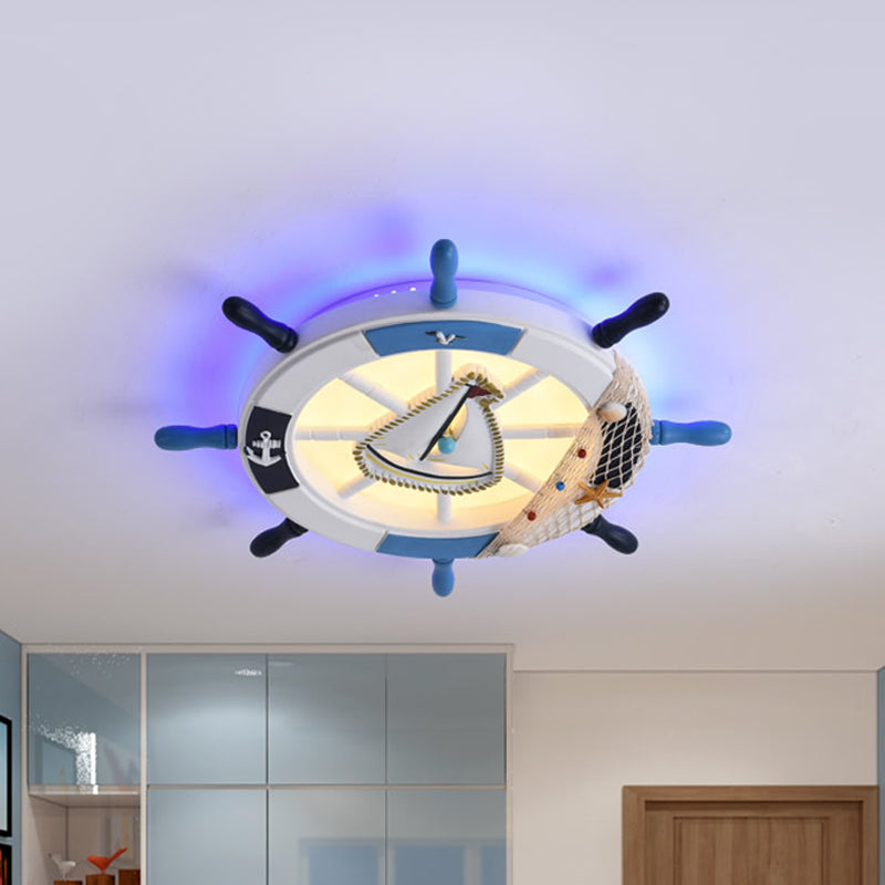 Navigate Your Way with Blue Rudder Flushmount: Kids LED Close to Ceiling Lamp with Metallic Touch