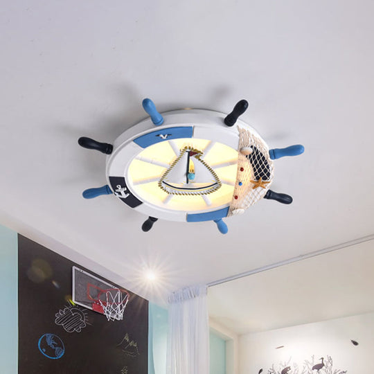 Navigate Your Way with Blue Rudder Flushmount: Kids LED Close to Ceiling Lamp with Metallic Touch