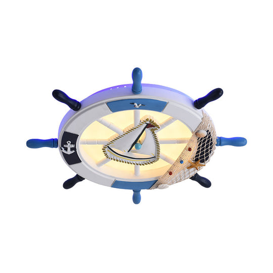 Navigate Your Way With Blue Rudder Flushmount: Kids Led Close To Ceiling Lamp Metallic Touch Light