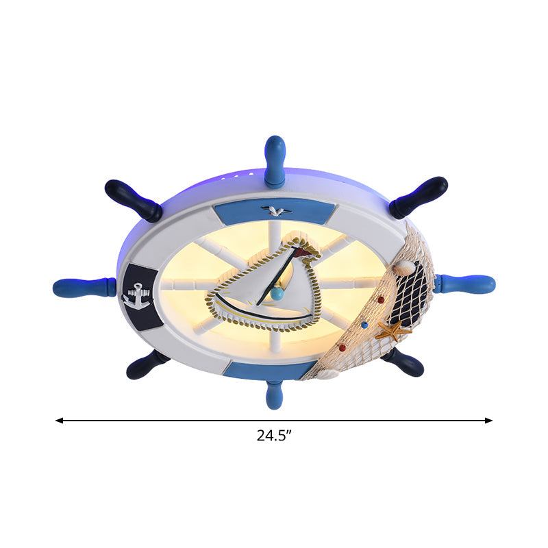 Navigate Your Way with Blue Rudder Flushmount: Kids LED Close to Ceiling Lamp with Metallic Touch