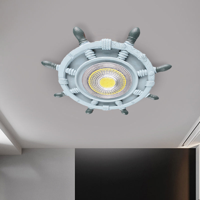 Navigate the Seas with the Rudder Flush Mount Lighting Fixture for Kids Room in Blue