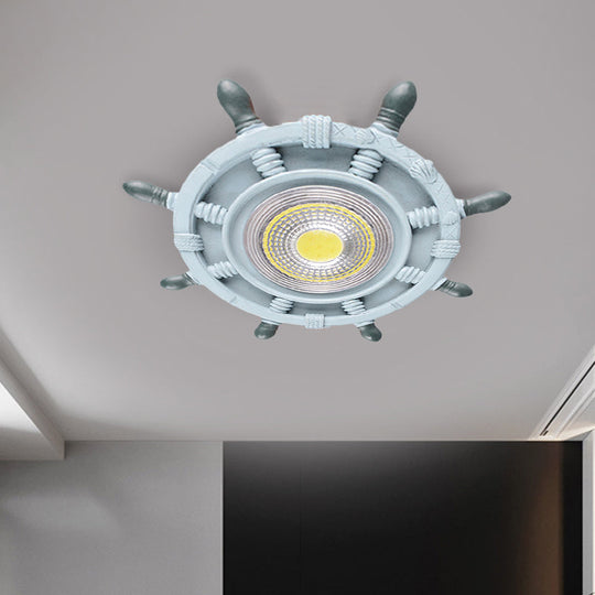 Nautical Led Ceiling Lamp In Black/Blue/Light Blue With Resin Shade - Flush Mount Lighting For