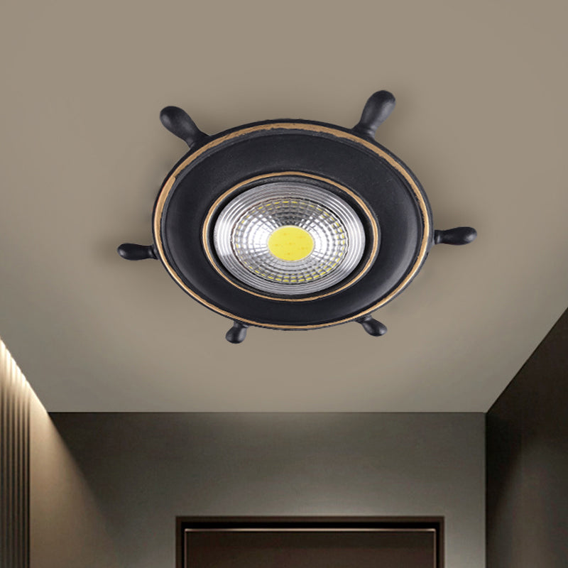 Nautical Led Ceiling Lamp In Black/Blue/Light Blue With Resin Shade - Flush Mount Lighting For