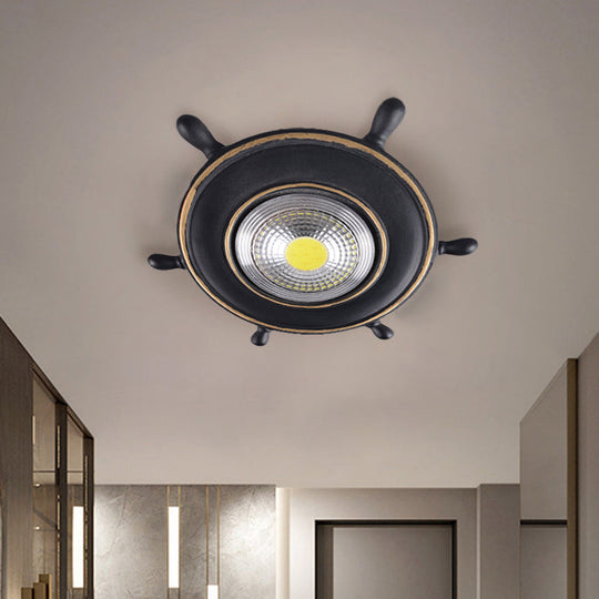 Nautical Led Ceiling Lamp In Black/Blue/Light Blue With Resin Shade - Flush Mount Lighting For